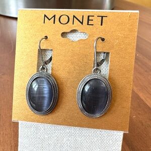 Vintage Monet Grey Cat Eye Earrings